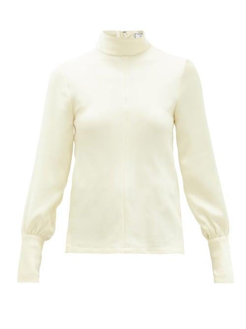 Matchesfashion.com Ami - High-neck Crepe Blouse - Womens - Ivory