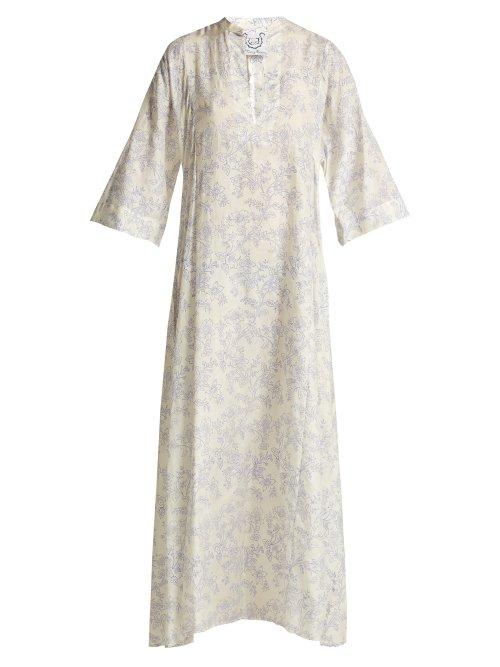 Matchesfashion.com Thierry Colson - Rachel Floral Print Silk Kaftan - Womens - Blue White