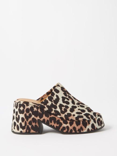 Ganni - Leopard-print Recycled-fibre Platform Mules - Womens - Leopard