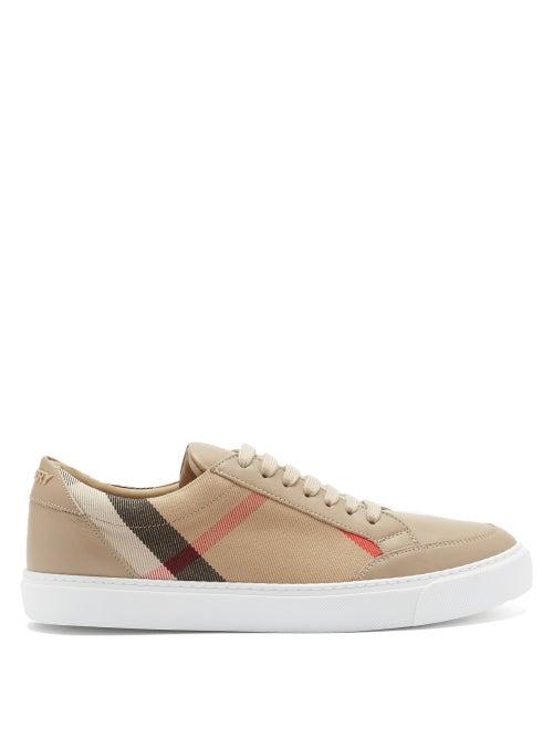 Matchesfashion.com Burberry - Salmond Check-panel Leather Trainers - Womens - Tan