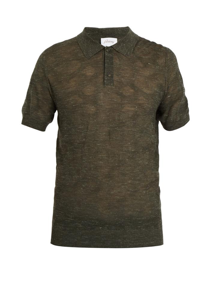 Brioni Point-collar Wool-blend Knit Polo Shirt