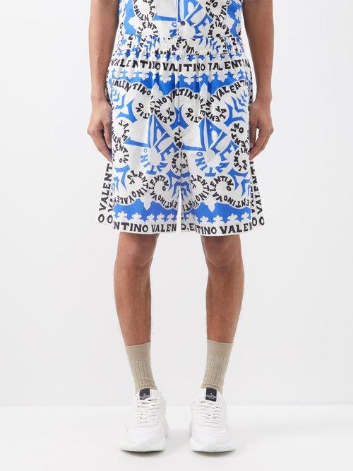 Valentino - Bandana-print Cotton Bermuda Shorts - Mens - White Blue Multi