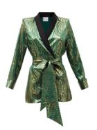 Matchesfashion.com Halpern - Abstract-print Double-breasted Silk-satin Shirt - Womens - Green Gold