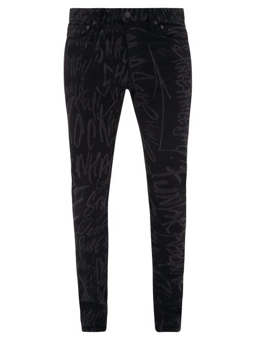 Matchesfashion.com Takahiromiyashita Thesoloist. - Scribble-print Cotton-blend Slim-leg Jeans - Mens - Black