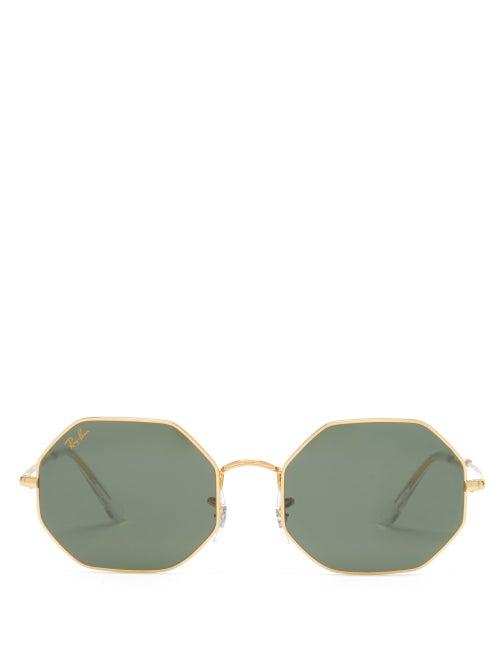 Ray-ban - Octagon 1972 Metal Sunglasses - Womens - Green Gold