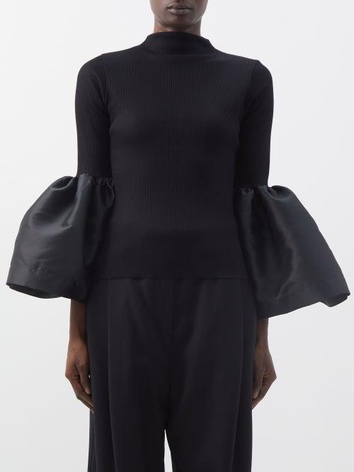 Marques'almeida - Bell-cuff Ribbed Organic-cotton Blend Sweater - Womens - Black