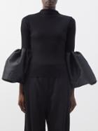 Marques'almeida - Bell-cuff Ribbed Organic-cotton Blend Sweater - Womens - Black