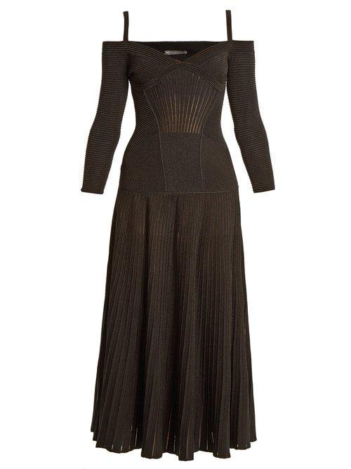 Matchesfashion.com Alexander Mcqueen - Cut Out Shoulder Wool Blend Dress - Womens - Black
