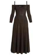 Matchesfashion.com Alexander Mcqueen - Cut Out Shoulder Wool Blend Dress - Womens - Black