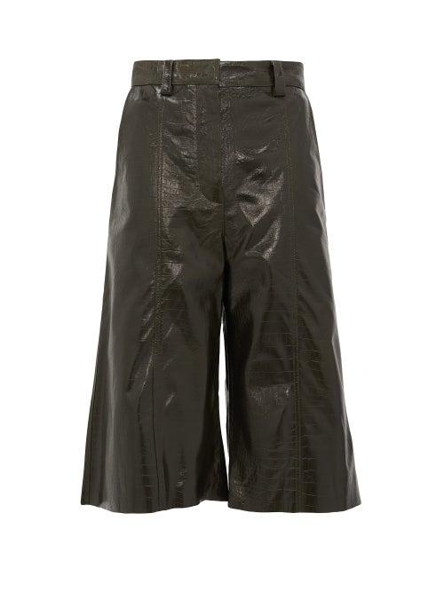 Matchesfashion.com Dodo Bar Or - Ivgeniya Crocodile-effect Leather Culottes - Womens - Dark Green