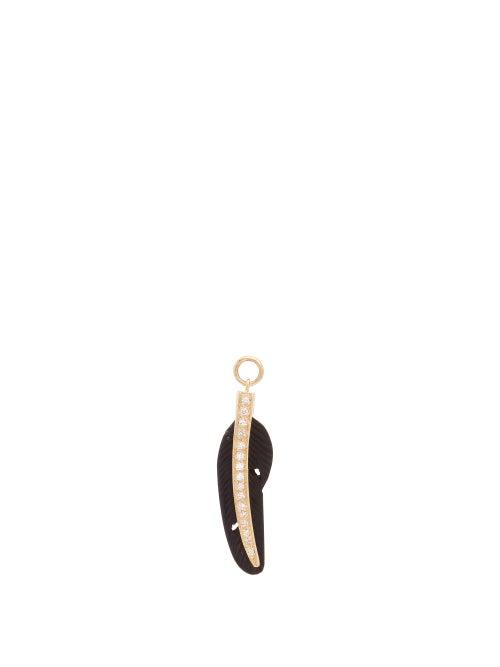 Matchesfashion.com Jacquie Aiche - Diamond & 14kt Gold Feather Charm - Womens - Black Multi