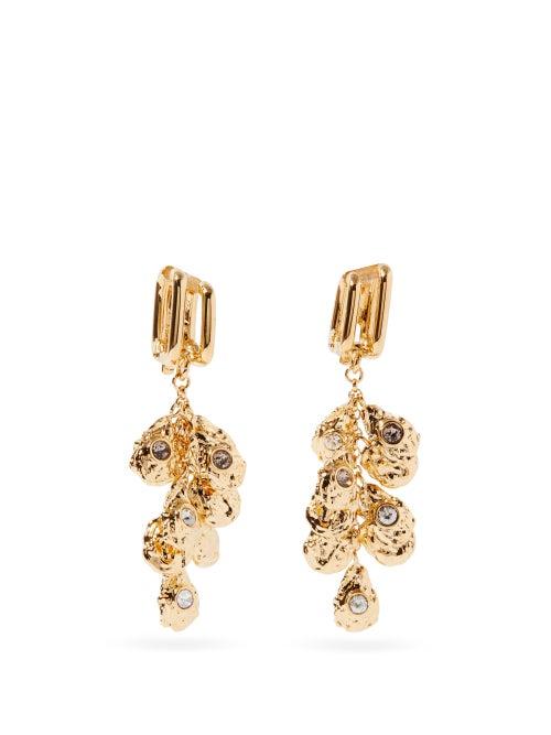 Matchesfashion.com Chlo - Crystal And Hammered-charm Clip Earrings - Womens - Gold