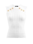 Balmain - Buttoned Ribbed-knit Top - Womens - White