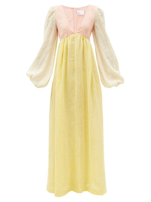 Matchesfashion.com Lisa Marie Fernandez - Carolyn Empire-waist Linen Maxi Dress - Womens - Yellow Multi