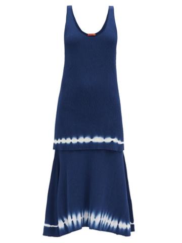 Matchesfashion.com Altuzarra - Shinobu Ribbed-knit Tiered Pima-cotton Midi Dress - Womens - Blue