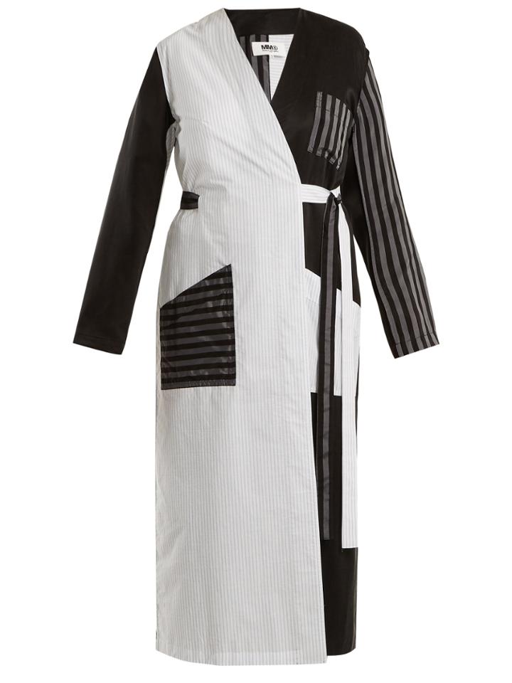 Mm6 Maison Margiela Contrasting-stripe Cotton-poplin Long Jacket