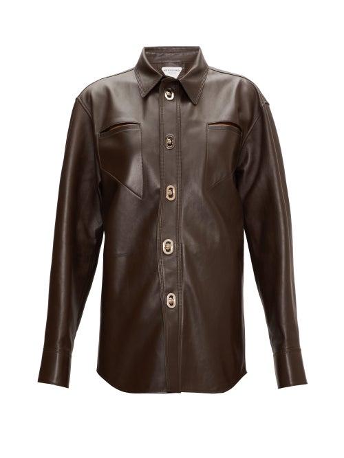 Matchesfashion.com Bottega Veneta - Cutout Leather Shirt - Womens - Brown