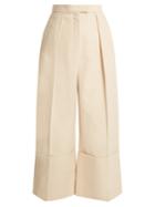 Delpozo High-rise Wide-leg Turn-up Cotton Cullottes