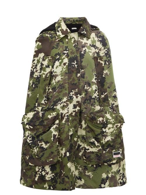 Matchesfashion.com Miu Miu - Panama Hooded Camouflage Print Canvas Cape - Womens - Green Multi