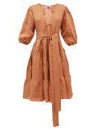 Matchesfashion.com Fil De Vie - Medina Tiered Linen Dress - Womens - Tan