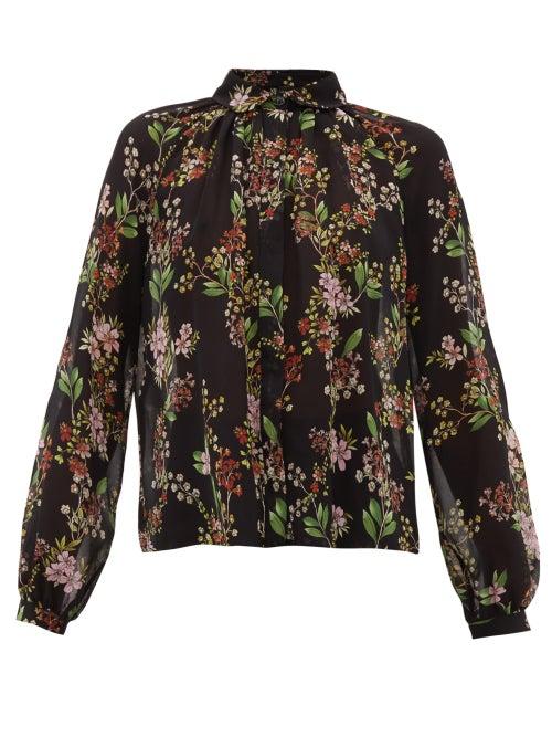 Matchesfashion.com Giambattista Valli - Floral Print Silk Georgette Blouse - Womens - Black Multi