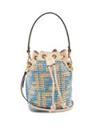 Matchesfashion.com Fendi - Mon Tresor Mini Ff-logo Raffia Bucket Bag - Womens - Light Blue
