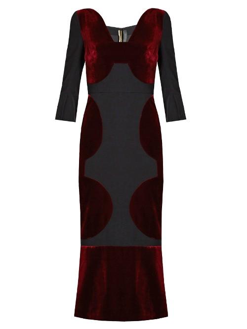 Roland Mouret Balden Velvet-panelled Midi Dress