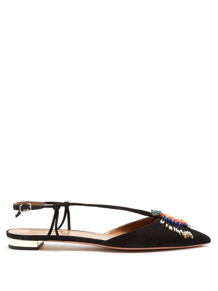Aquazzura Ananas Embellished Suede Flats