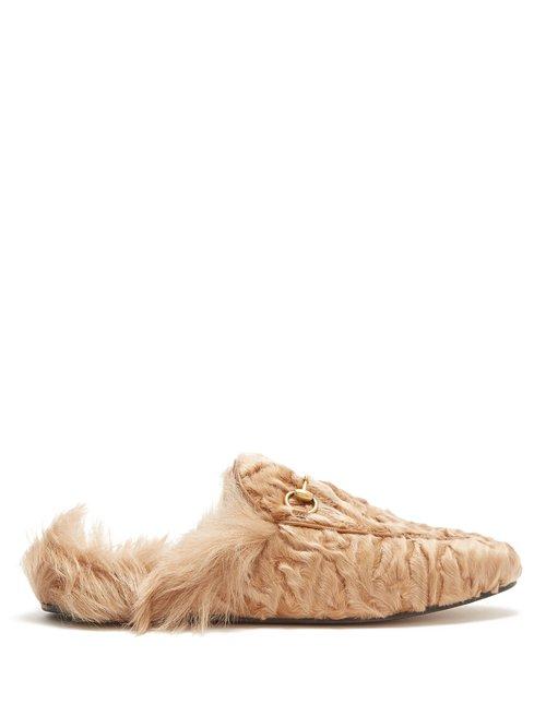 Matchesfashion.com Gucci - Princetown Shearling Lined Fur Loafers - Womens - Beige