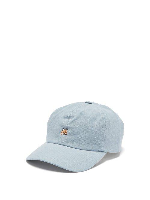 Matchesfashion.com Maison Kitsun - Fox Embroidered Cotton Chambray Cap - Mens - Light Blue