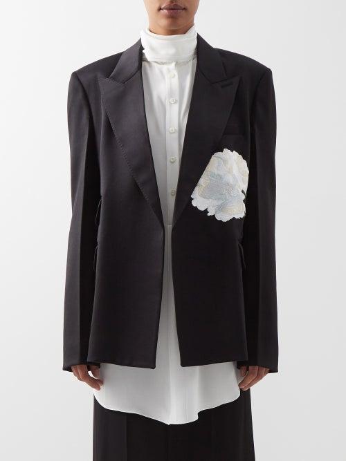 Peter Do - Oversized Floral-embroidered Virgin-wool Blazer - Womens - Black