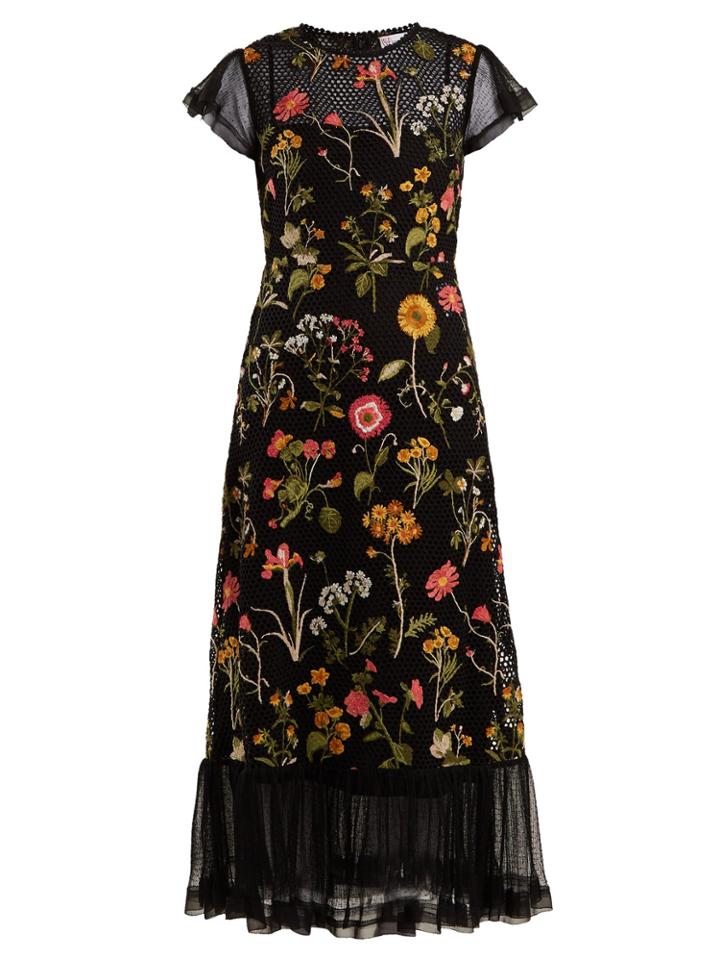 Redvalentino Floral-embroidered Cotton-mesh Dress