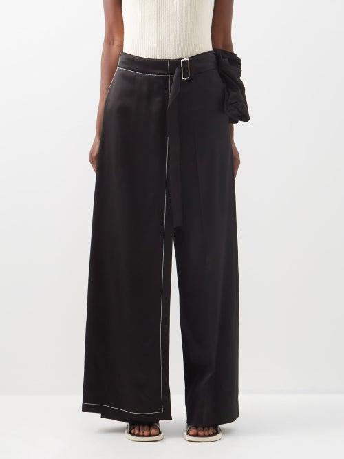 Jw Anderson - Ruffled-panel Satin Wide-leg Trousers - Womens - Black