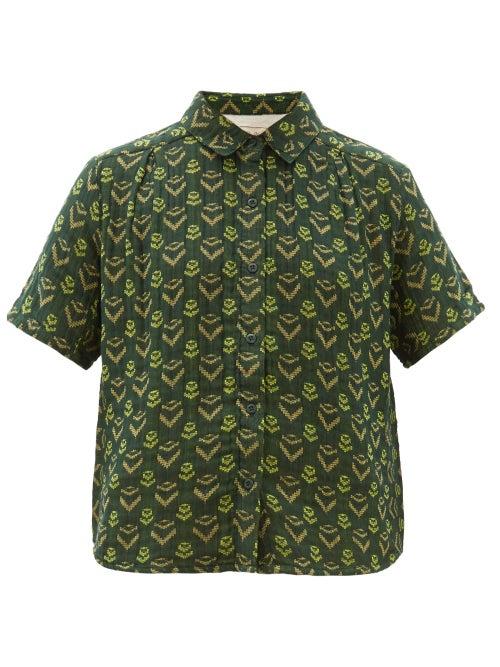 Matchesfashion.com Ace & Jig - Winnie Short Sleeved Cotton Jacquard Shirt - Womens - Green Multi