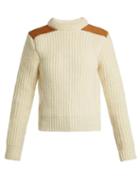 Matchesfashion.com Saint Laurent - Suede Trim Ribbed Wool Sweater - Womens - Ivory