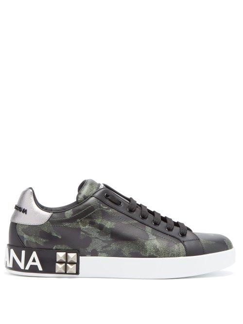 Matchesfashion.com Dolce & Gabbana - Camouflage Print Low Top Leather Trainers - Mens - Green Multi