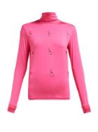 Matchesfashion.com Raf Simons - Ring Embellished Jersey Roll Neck Top - Womens - Pink
