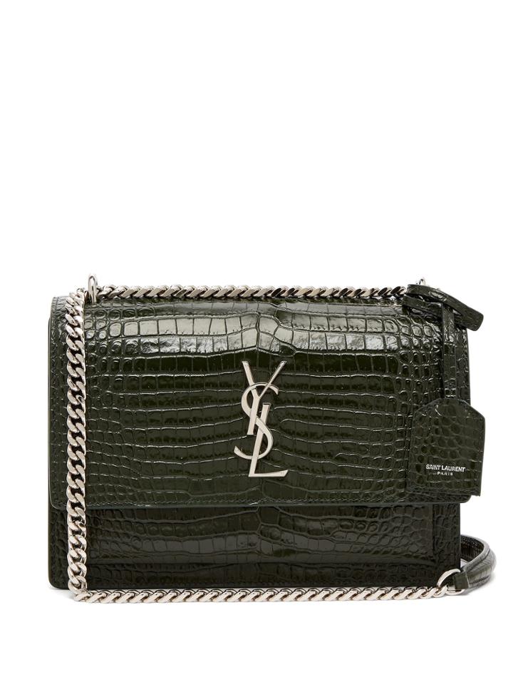 Saint Laurent Sunset Medium Crocodile-effect Leather Bag