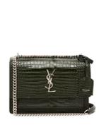 Saint Laurent Sunset Medium Crocodile-effect Leather Bag