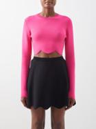 Jw Anderson - Scalloped Cropped Recycled-jersey Sweater - Womens - Bright Pink
