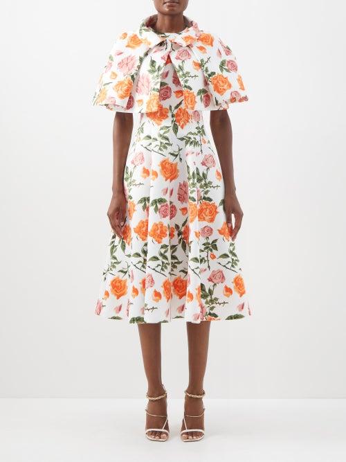 Emilia Wickstead - Careen Floral-print Taffeta-faille Cape - Womens - Orange Print