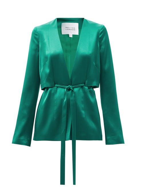 Matchesfashion.com Galvan - Slashed Plunge-neck Satin Suit Jacket - Womens - Emerald