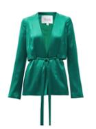 Matchesfashion.com Galvan - Slashed Plunge-neck Satin Suit Jacket - Womens - Emerald