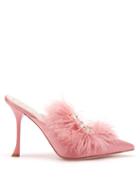 Roger Vivier - Crystal-buckle Feathered Satin Mules - Womens - Pink