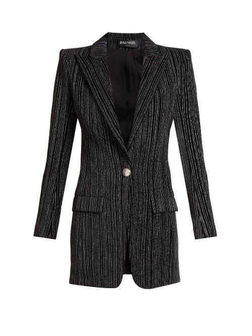 Matchesfashion.com Balmain - Striped Single Breasted Velvet Blazer - Womens - Black Silver