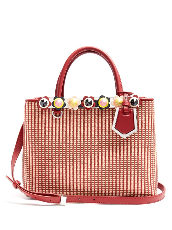 Fendi Petite 2jours Raffia And Leather Bag