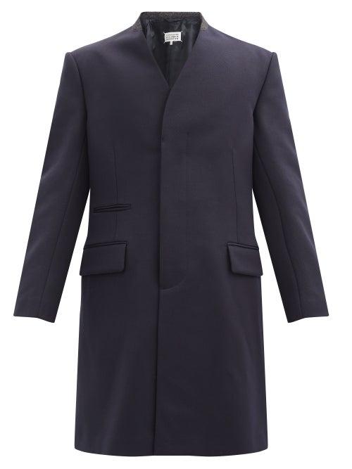 Matchesfashion.com Maison Margiela - Cavalry Collarless Virgin-wool Coat - Mens - Navy