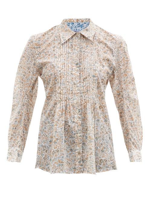 Matchesfashion.com Thierry Colson - Winston Pintucked Floral-print Cotton Blouse - Womens - Brown Print