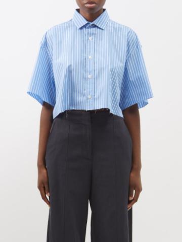 Hommegirls - Cropped Striped Cotton-poplin Oversized Shirt - Womens - Blue Stripe