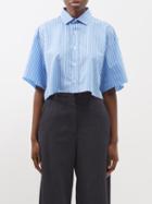 Hommegirls - Cropped Striped Cotton-poplin Oversized Shirt - Womens - Blue Stripe